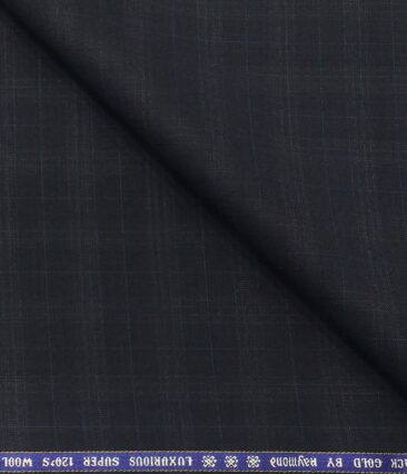 Raymond Men's Wool Super 120s Unstitched 3.25 Meter Self Checks Suiting Fabric (Dark Blue)