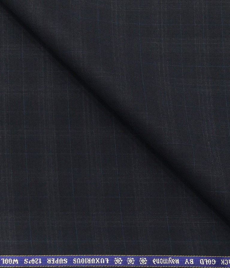 Raymond Men's Wool Super 120s Unstitched 3.25 Meter Self Checks Suiting Fabric (Dark Blue)
