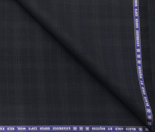 Raymond Men's Wool Super 120s Unstitched 3.25 Meter Self Checks Suiting Fabric (Dark Blue)