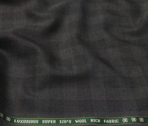 Raymond Men's Wool Super 120s Unstitched 3.25 Meter Self Checks Suiting Fabric (Dark Grey)