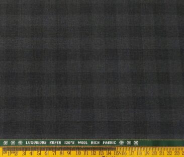 Raymond Men's Wool Super 120s Unstitched 3.25 Meter Self Checks Suiting Fabric (Dark Grey)