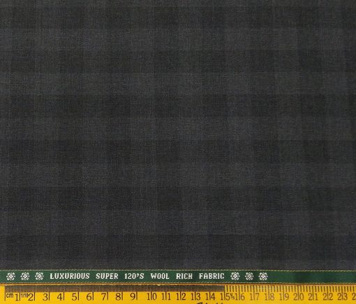 Raymond Men's Wool Super 120s Unstitched 3.25 Meter Self Checks Suiting Fabric (Dark Grey)