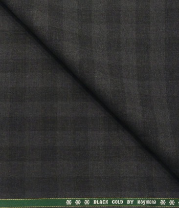 Raymond Men's Wool Super 120s Unstitched 3.25 Meter Self Checks Suiting Fabric (Dark Grey)