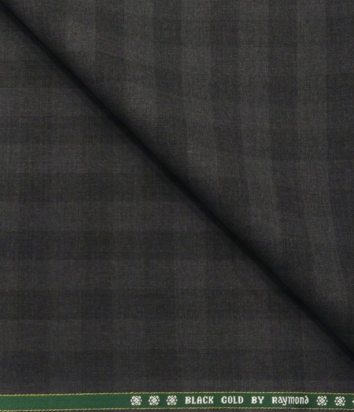 Raymond Men's Wool Super 120s Unstitched 3.25 Meter Self Checks Suiting Fabric (Dark Grey)