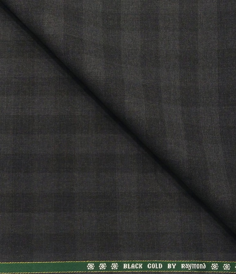 Raymond Men's Wool Super 120s Unstitched 3.25 Meter Self Checks Suiting Fabric (Dark Grey)
