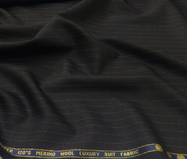 Vercelli Italy Men's Wool Super 120s Unstitched 3.25 Meter Brown Stripes Suiting Fabric (Black)