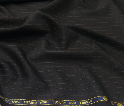 Vercelli Italy Men's Wool Super 120s Unstitched 3.25 Meter Brown Stripes Suiting Fabric (Black)
