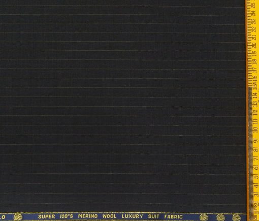 Vercelli Italy Men's Wool Super 120s Unstitched 3.25 Meter Brown Stripes Suiting Fabric (Black)