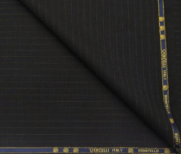 Vercelli Italy Men's Wool Super 120s Unstitched 3.25 Meter Brown Stripes Suiting Fabric (Black)