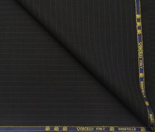 Vercelli Italy Men's Wool Super 120s Unstitched 3.25 Meter Brown Stripes Suiting Fabric (Black)