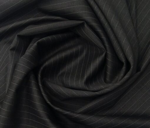 Vercelli Italy Men's Wool Super 120s Unstitched 3.25 Meter Grey Stripes Suiting Fabric (Black)