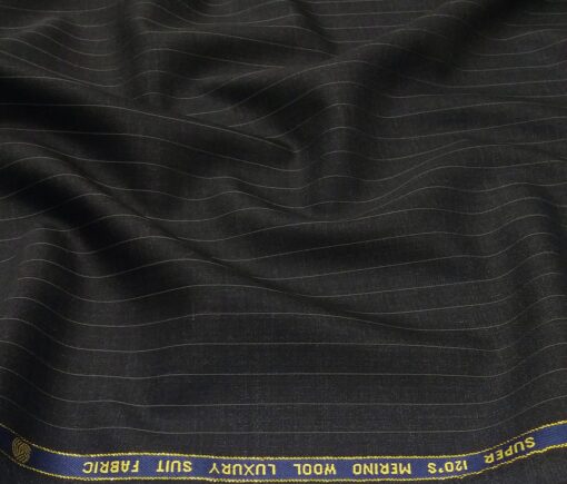 Vercelli Italy Men's Wool Super 120s Unstitched 3.25 Meter Grey Stripes Suiting Fabric (Black)