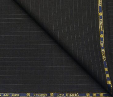 Vercelli Italy Men's Wool Super 120s Unstitched 3.25 Meter Grey Stripes Suiting Fabric (Black)