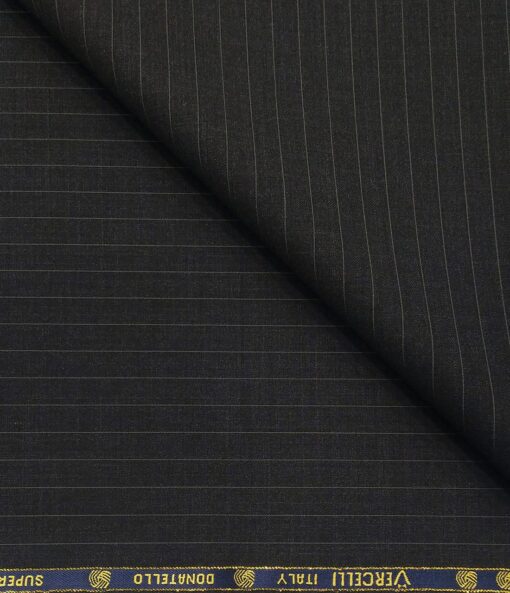 Vercelli Italy Men's Wool Super 120s Unstitched 3.25 Meter Grey Stripes Suiting Fabric (Black)