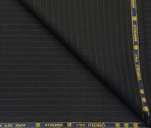 Vercelli Italy Men's Wool Super 120s Unstitched 3.25 Meter Grey Stripes Suiting Fabric (Black)