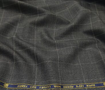 Vercelli Italy Men's Wool Super 140s Unstitched 3.25 Meter Self Checks Suiting Fabric (Worsted Grey)