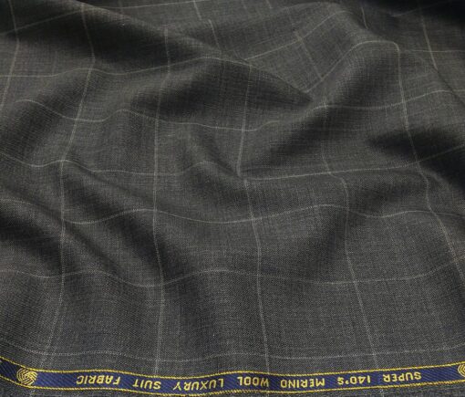 Vercelli Italy Men's Wool Super 140s Unstitched 3.25 Meter Self Checks Suiting Fabric (Worsted Grey)