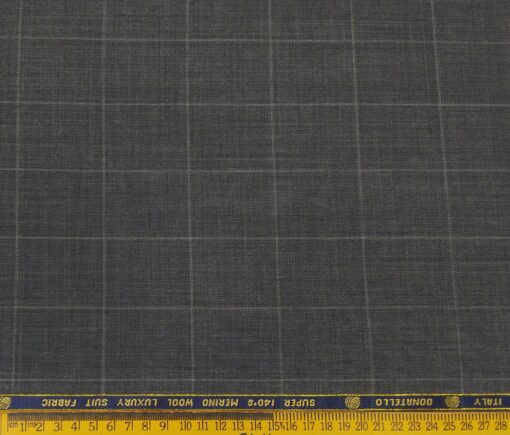 Vercelli Italy Men's Wool Super 140s Unstitched 3.25 Meter Self Checks Suiting Fabric (Worsted Grey)