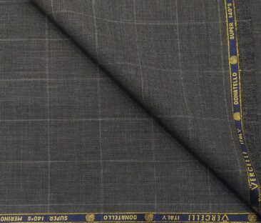 Vercelli Italy Men's Wool Super 140s Unstitched 3.25 Meter Self Checks Suiting Fabric (Worsted Grey)
