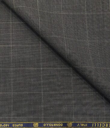 Vercelli Italy Men's Wool Super 140s Unstitched 3.25 Meter Self Checks Suiting Fabric (Worsted Grey)