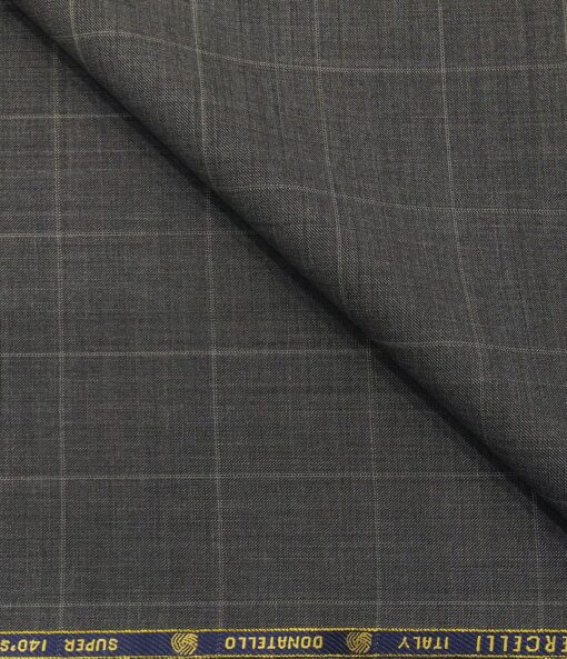 Vercelli Italy Men's Wool Super 140s Unstitched 3.25 Meter Self Checks Suiting Fabric (Worsted Grey)