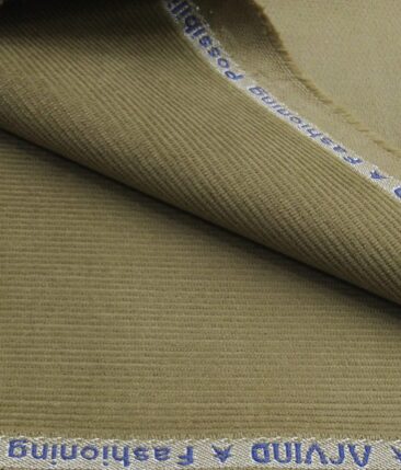 Arvind Men's Cotton Non-Stretchable Unstitched 1.50 Meter Corduroy Trouser Fabric (Oyster Beige)