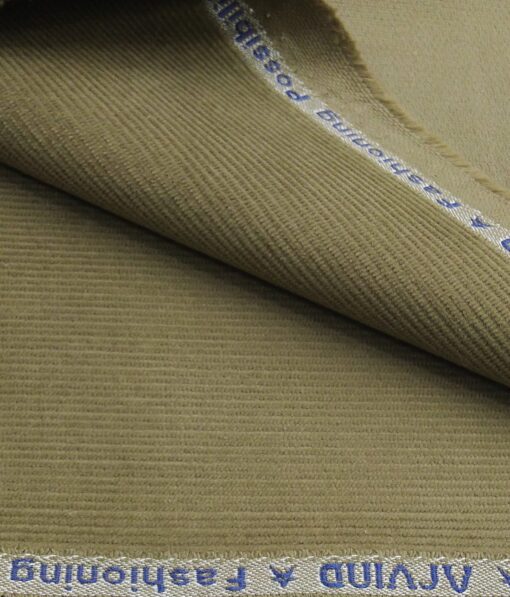 Arvind Men's Cotton Non-Stretchable Unstitched 1.50 Meter Corduroy Trouser Fabric (Oyster Beige)