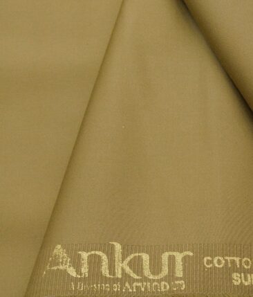 Arvind Men's Cotton Stretchable Unstitched 1.35 Meter Solid Satin Weave Trouser Fabric (Fawn Beige)
