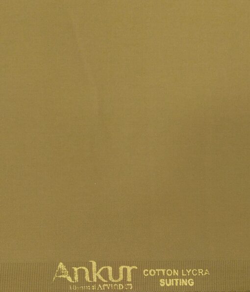 Arvind Men's Cotton Stretchable Unstitched 1.35 Meter Solid Satin Weave Trouser Fabric (Fawn Beige)
