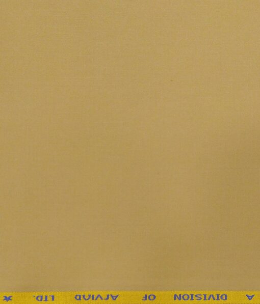 Arvind Men's Cotton Stretchable Unstitched 1.35 Meter Solid Satin Weave Trouser Fabric (Sand Beige)