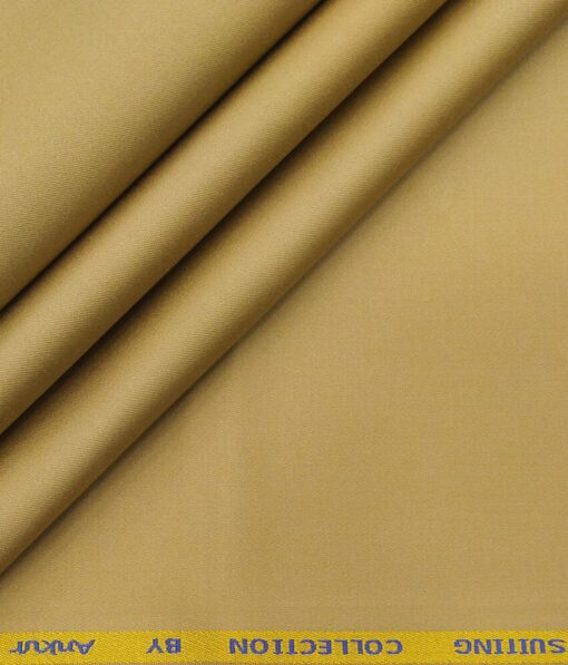 Arvind Men's Cotton Stretchable Unstitched 1.35 Meter Solid Satin Weave Trouser Fabric (Sand Beige)