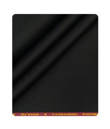 Arvind Men's Cotton Stretchable Unstitched 1.30 Meter Solid Twill Weave Trouser Fabric (Black)