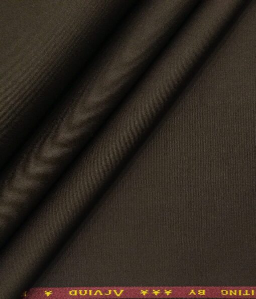Arvind Men's Cotton Stretchable Unstitched 1.30 Meter Solid Twill Weave Trouser Fabric (Dark Brown)