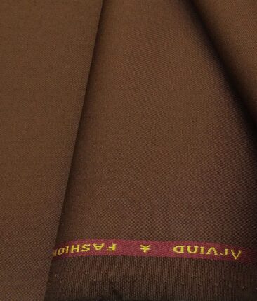 Arvind Men's Cotton Stretchable Unstitched 1.30 Meter Solid Twill Weave Trouser Fabric (Gingerbread Brown)