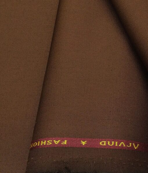 Arvind Men's Cotton Stretchable Unstitched 1.30 Meter Solid Twill Weave Trouser Fabric (Gingerbread Brown)