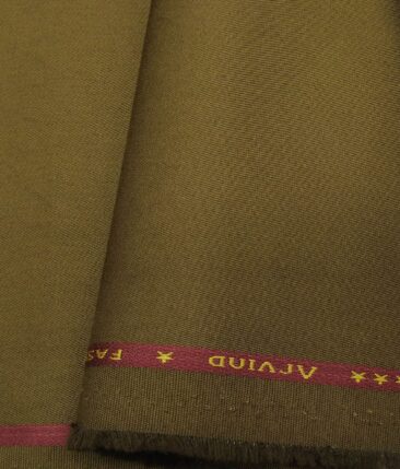 Arvind Men's Cotton Stretchable Unstitched 1.30 Meter Solid Twill Weave Trouser Fabric (Khakhi)