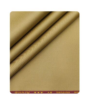 Arvind Men's Cotton Stretchable Unstitched 1.30 Meter Solid Twill Weave Trouser Fabric (Macaroon Beige)