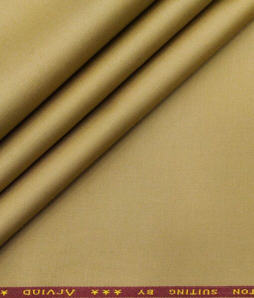 Arvind Men's Cotton Stretchable Unstitched 1.30 Meter Solid Twill Weave Trouser Fabric (Macaroon Beige)