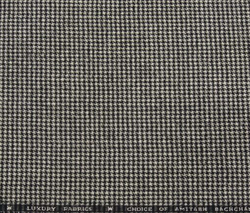 OCM Men's Wool Black Houndstooth Weave 2 Meter Unstitched Thick Tweed Reversible Jacketing & Blazer Fabric (White)