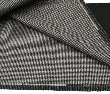OCM Men's Wool Black Houndstooth Weave 2 Meter Unstitched Thick Tweed Reversible Jacketing & Blazer Fabric (White)