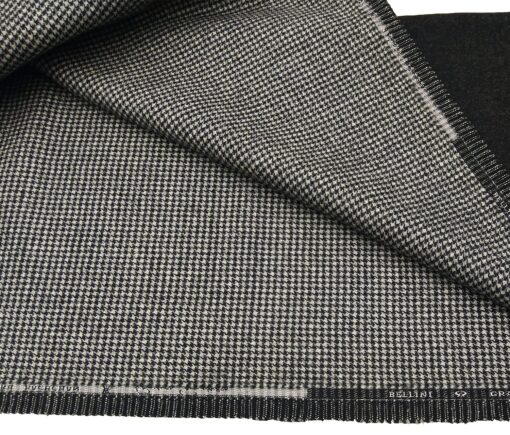 OCM Men's Wool Black Houndstooth Weave 2 Meter Unstitched Thick Tweed Reversible Jacketing & Blazer Fabric (White)