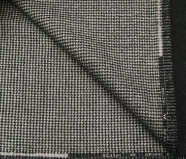 OCM Men's Wool Black Houndstooth Weave 2 Meter Unstitched Thick Tweed Reversible Jacketing & Blazer Fabric (White)