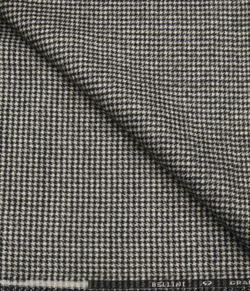 OCM Men's Wool Black Houndstooth Weave 2 Meter Unstitched Thick Tweed Reversible Jacketing & Blazer Fabric (White)