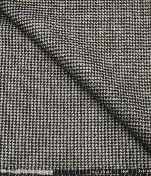 OCM Men's Wool Black Houndstooth Weave 2 Meter Unstitched Thick Tweed Reversible Jacketing & Blazer Fabric (White)