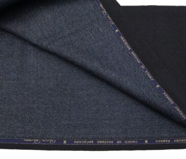 OCM Men's Wool Herringbone Weave 2 Meter Unstitched Thick Tweed Reversible Jacketing & Blazer Fabric (Blue)