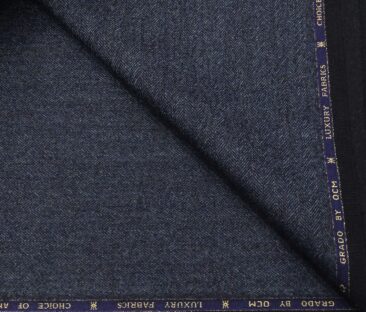 OCM Men's Wool Herringbone Weave 2 Meter Unstitched Thick Tweed Reversible Jacketing & Blazer Fabric (Blue)