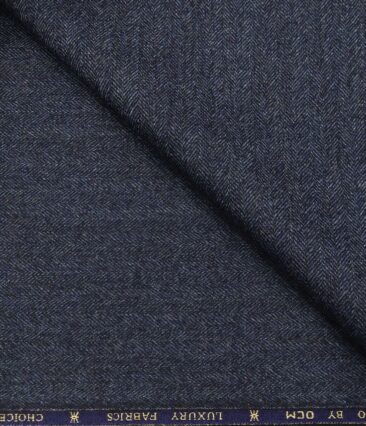 OCM Men's Wool Herringbone Weave 2 Meter Unstitched Thick Tweed Reversible Jacketing & Blazer Fabric (Blue)