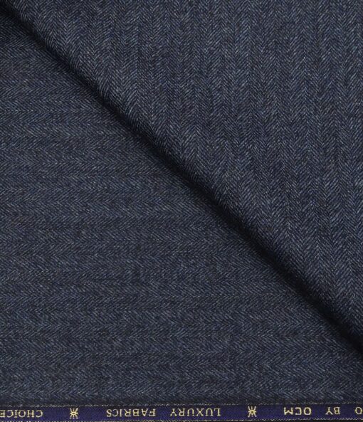 OCM Men's Wool Herringbone Weave 2 Meter Unstitched Thick Tweed Reversible Jacketing & Blazer Fabric (Blue)
