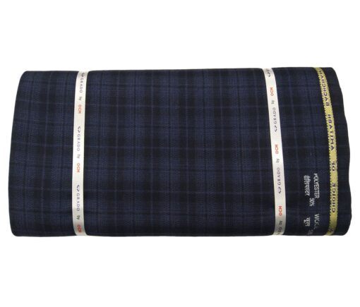 OCM Men's Wool Black Checks 2 Meter Unstitched Tweed Jacketing & Blazer Fabric (Blue)