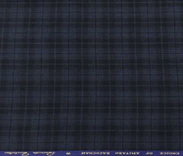 OCM Men's Wool Black Checks 2 Meter Unstitched Tweed Jacketing & Blazer Fabric (Blue)